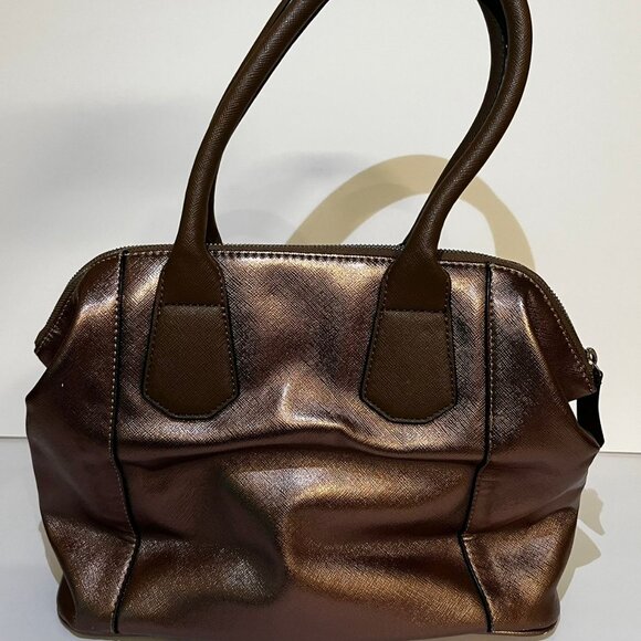 GUESS Metallic Bronze Satchel Tote Handbag - Picture 2 of 7